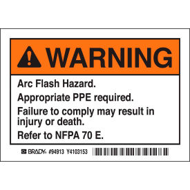 Brady® EL-1 Arc Flash Labels Warning Arc Flash Hazard 3-1/2