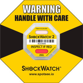 SpotSee™ ShockWatch® 2 Serialized Framed Impact Indicators 25G Range Yellow 50/Box - Pkg Qty 2 48000K