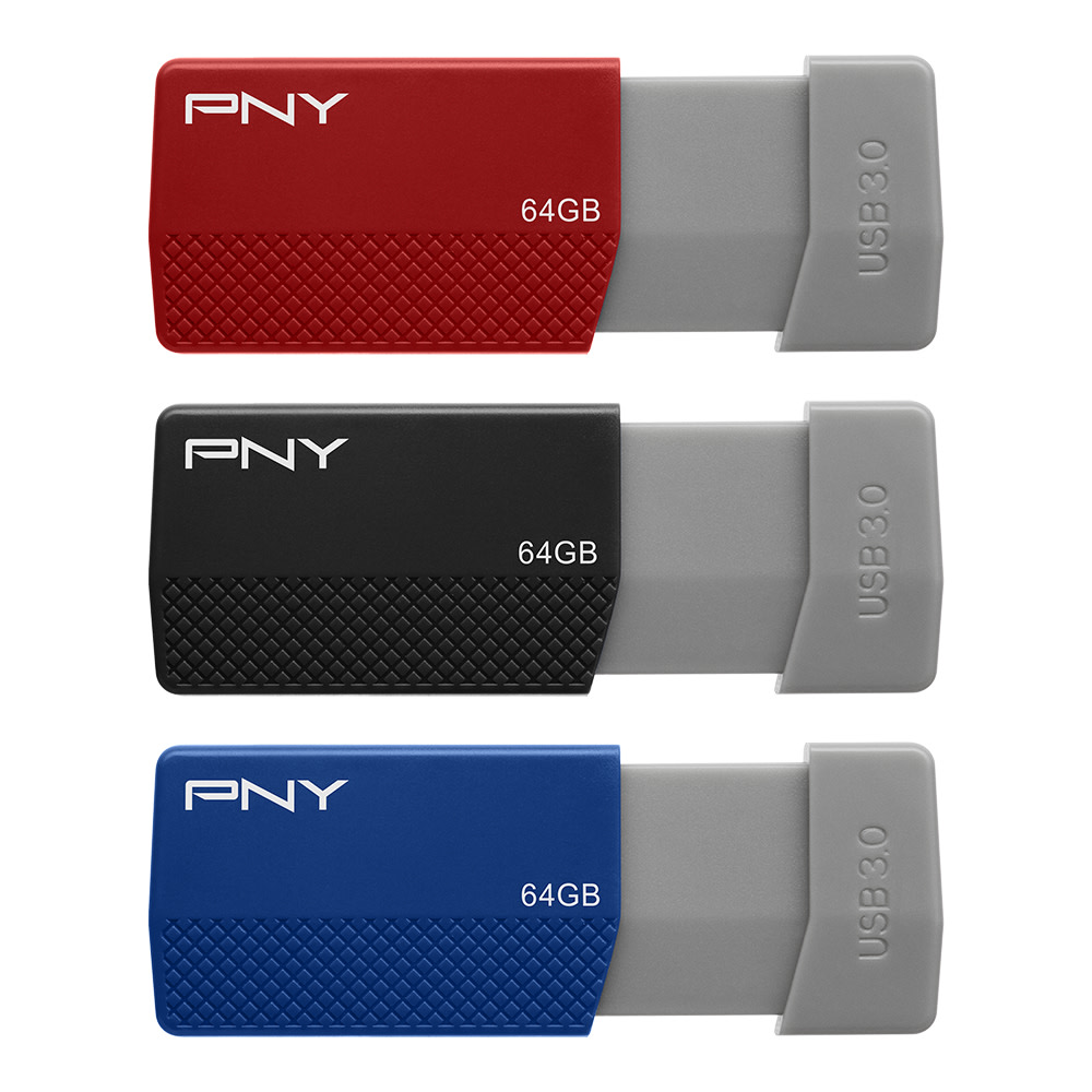 PNY USB 3.0 Flash Drives, 64GB, Assorted Colors, Pack Of 3 Drives (Min Order Qty 3) MPN:P-FD64GX3ELEDGE-GE