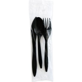 Boardwalk® Three-Piece Cutlery Kit Fork/Knife/Teaspoon Polystyrene Black 250/Carton BWK3KITBLPS