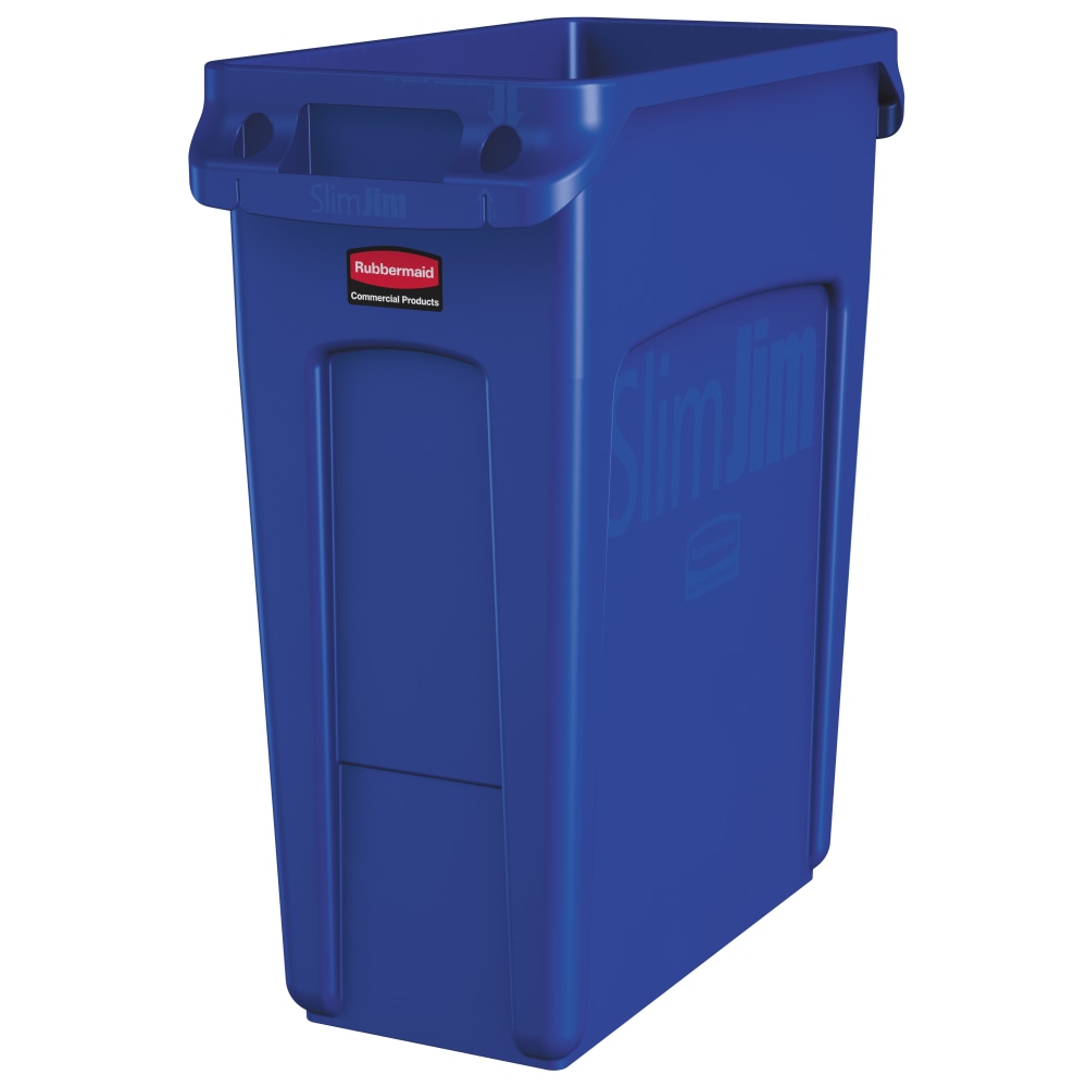 Rubbermaid Slim Jim Rectangular Polyethylene Vented Waste Receptacle, 16 Gallons, Blue MPN:1971257