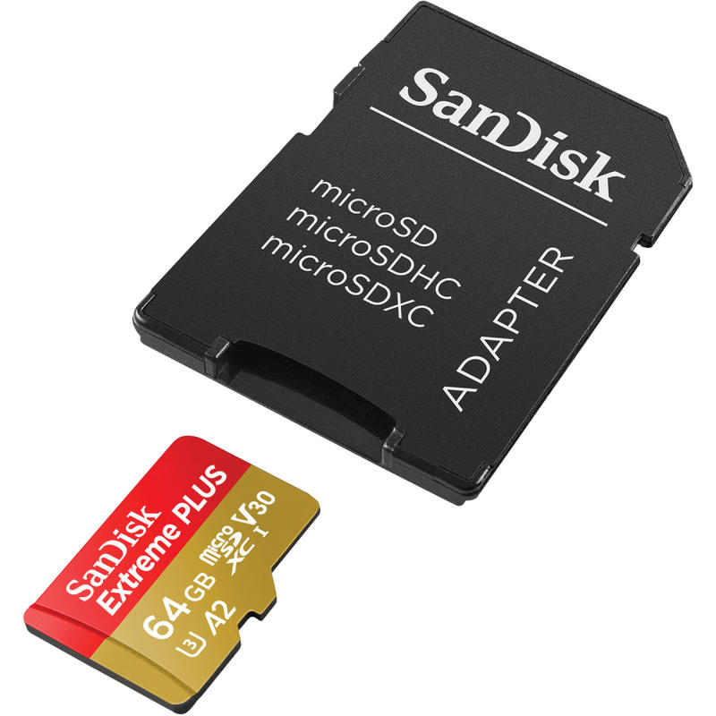 SanDisk Extreme PLUS microSDXC UHS-I Card With Adapter, 64GB (Min Order Qty 3) MPN:SDSQXBZ-064G-ANCMA