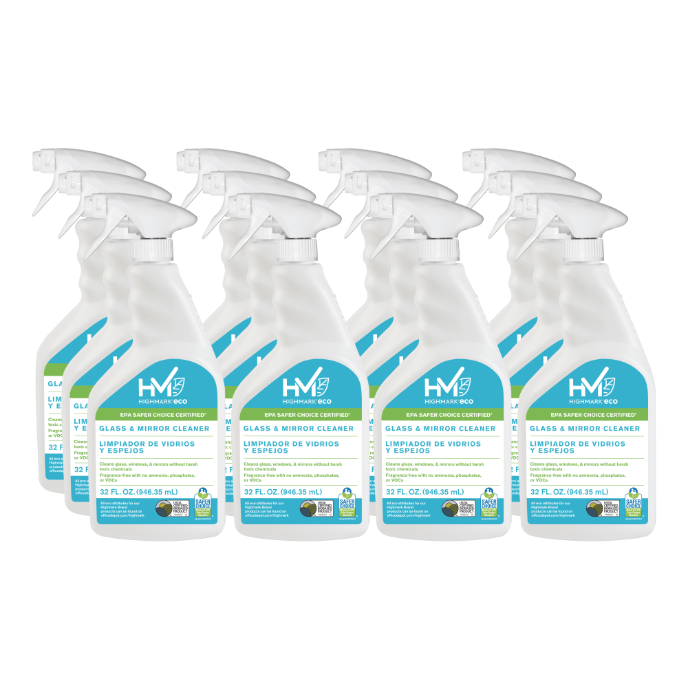 Highmark ECO Glass And Mirror Cleaner, 32 Oz, Case Of 12 Bottles (Min Order Qty 2) MPN:501RTU