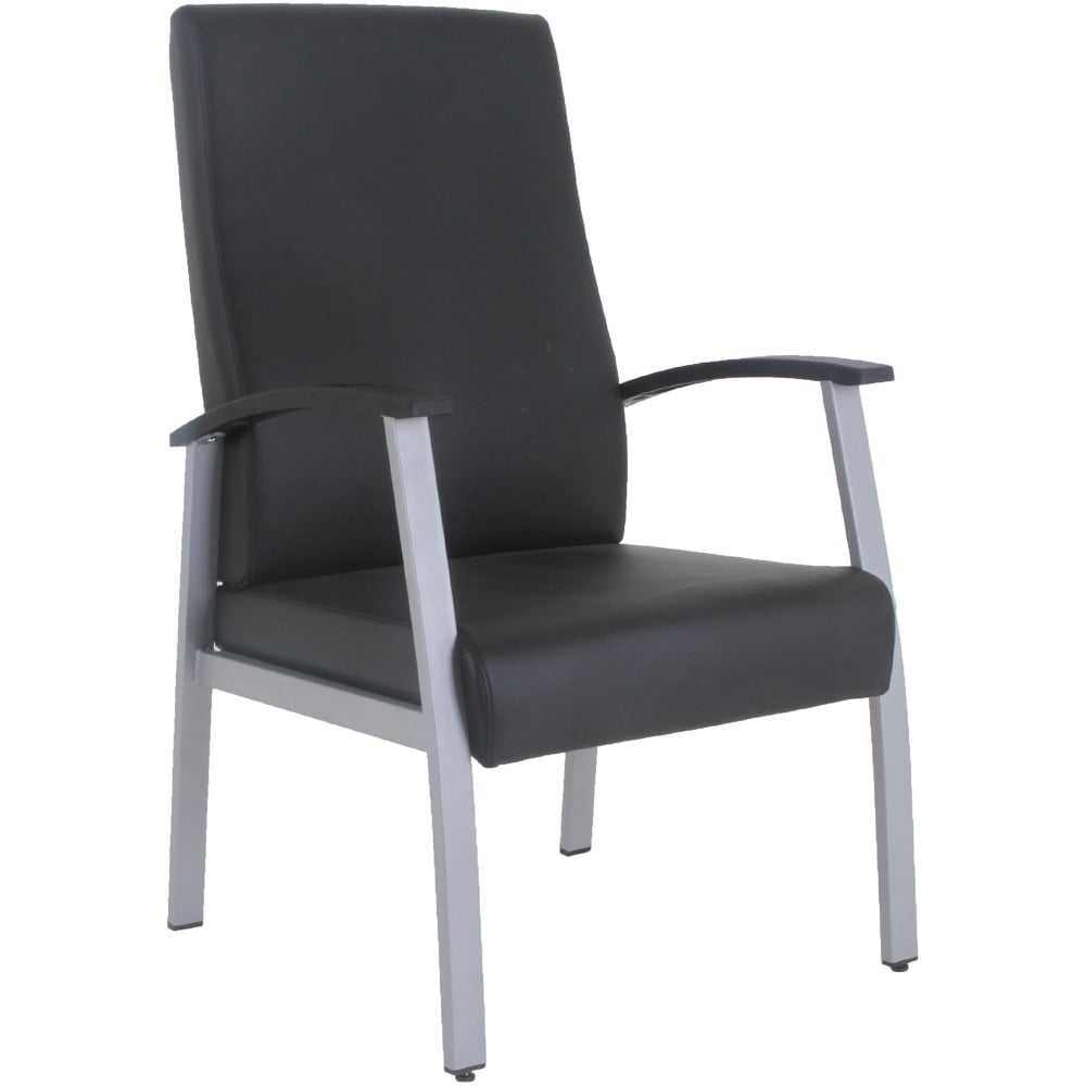 Lorell High-Back Healthcare Guest Chair - Vinyl Seat - Vinyl Back - Powder Coated Silver Steel Frame - High Back - Four-legged Base - Black - Armrest - 1 Each MPN:67011