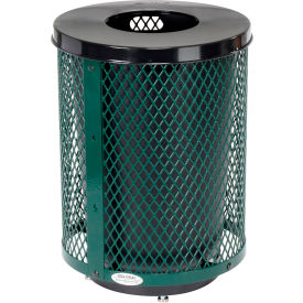 GoVets™ Outdoor Diamond Steel Trash Can With Flat Lid & Base 36 Gallon Green 924GND261