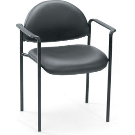 Boss Stacking Guest Chair with Arms - Vinyl - Low Back - Black - Pkg Qty 4 B9501-CS