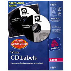 Avery 5697 Laser CD/DVD Labels Matte White 250/Pack 5697