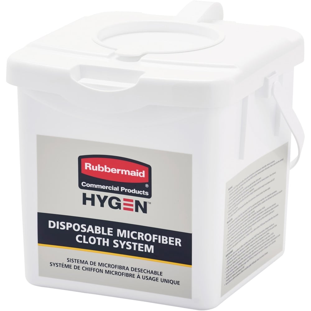 Rubbermaid Commercial HYGEN Disposable Microfiber Cloth Charging Tubs, 7-1/2in x 7-15/16in, White, Case Of 4 Tubs (Min Order Qty 3) MPN:2135007