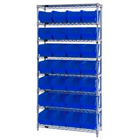 GoVets™ Chrome Wire Shelving w/ 28 Stacking Blue Bins 36