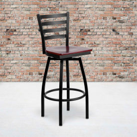 Flash Furniture Black Ladder Back Swivel Metal Barstool - Mahogany Wood Seat - HERCULES Series 6F8B-LADSWVL-MAHW-GGXU-