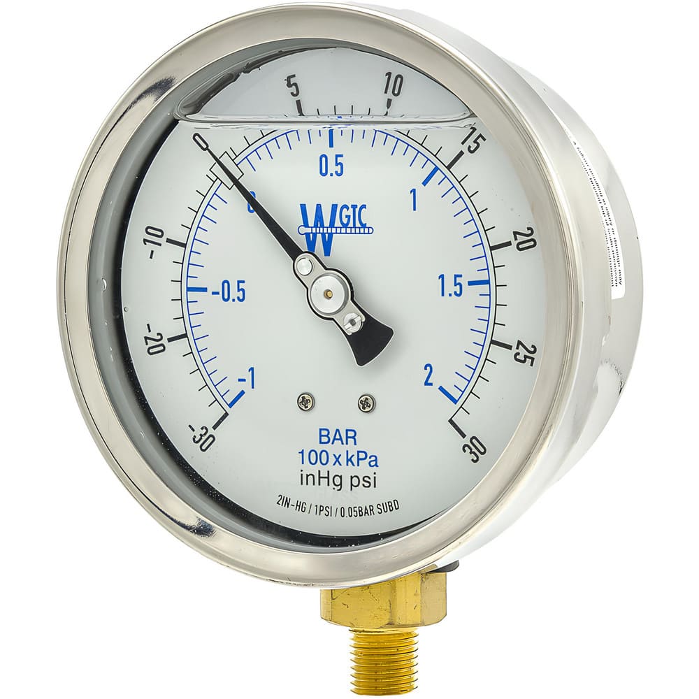 Pressure Gauges, Gauge Type: Filled , Scale Type: Dual , Accuracy (%): 1% full-scale , Dial Type: Analog , Thread Type: 1/4