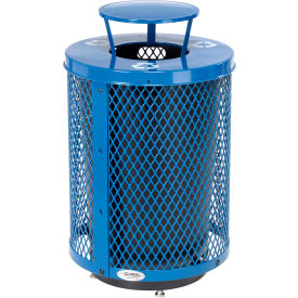 GoVets™ Outdoor Diamond Steel Recycling Can W/Rain Bonnet Lid & Base 36 GallonBlue 926RBLD261