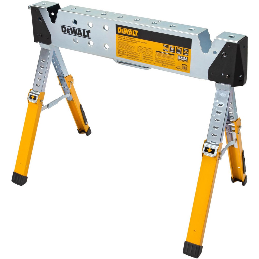 Stationary Work Benches, Tables, Bench Style: Sawhorse , Leg Style: Folding with Adjustable Height Glides , Color: Silver, Yellow , Finish: Powder Coated MPN:92799