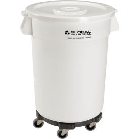 GoVets™ Plastic Trash Can with Lid & Dolly - 32 Gallon White 460WHB240