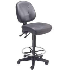 Interion® Leather Task Stool - 360° Footrest - Black 754506