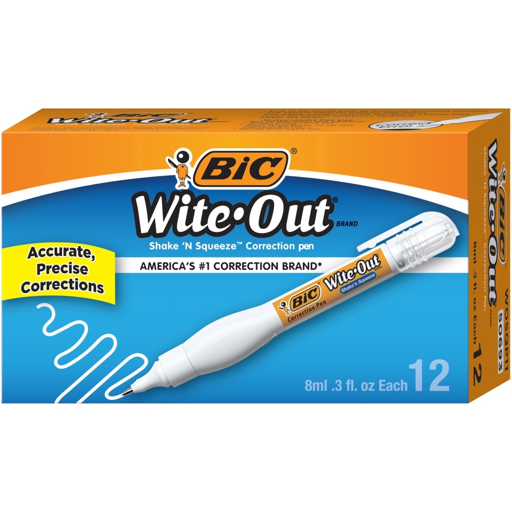 Wite-Out Shake N Squeeze Correction Pen - Pen Applicator - 8 mL - White - Fast-drying - 12 / Box (Min Order Qty 3) MPN:WOSQP11BX