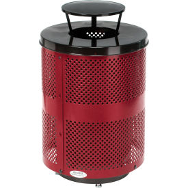 GoVets™ Outdoor Perforated Steel Trash Can W/Rain Bonnet Lid & Base 36 Gallon Red 927RDD261