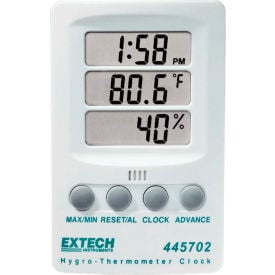 Extech 445702 Hygro-Thermometer Clock White Wall Mount AAA Battery 445702