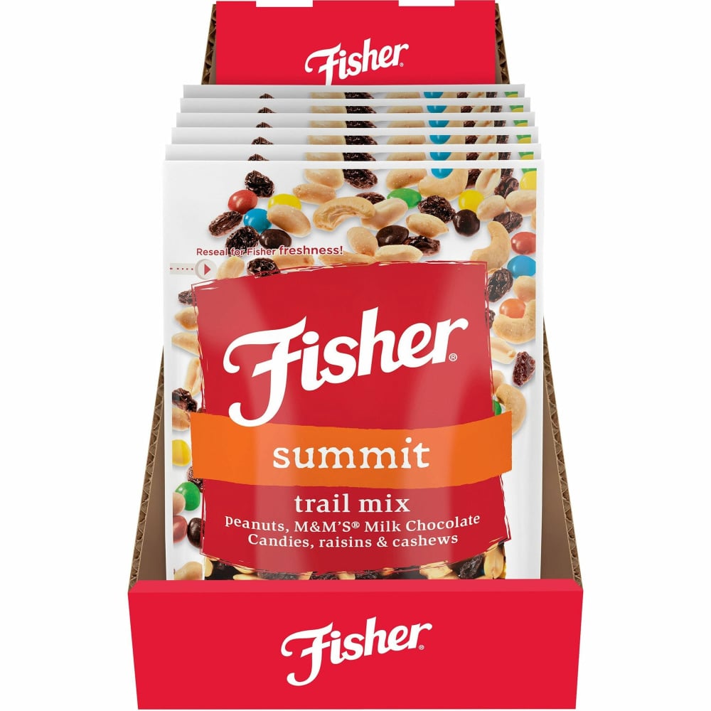 Fisher Summit Trail Mix - Resealable Bag - Peanut, Milk, Chocolate, Raisin, Cashew - 1 Serving Bag - 4 oz - 6 / Carton (Min Order Qty 4) MPN:P27166