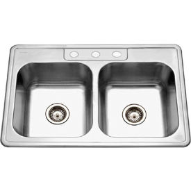 Houzer® 3322-8BS3-1 Drop In Stainless Steel 3-Holes 50/50 Double Bowl Sink 3322-8BS3-1