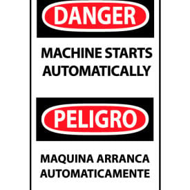 Bilingual Machine Labels - Danger Machine Starts Automatically ESD378AP