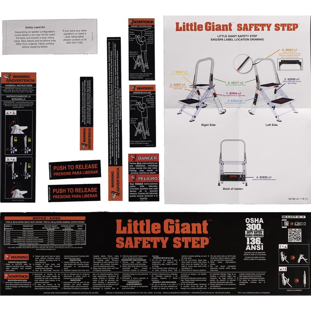 Ladder Accessories, Accessory Type: Replacement Labels , For Use With: Safety Step , Material: Plastic , Overall Height: 0.01in , Overall Length: 9.50  MPN:31888