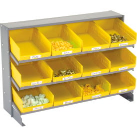 GoVets™ 3 Shelf Bench Pick Rack - 12 Yellow Plastic Shelf Bins 8 Inch Wide 33x12x21 423YL603