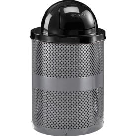 GoVets™ Outdoor Perforated Steel Trash Can With Dome Lid 36 Gallon Gray 949GY261