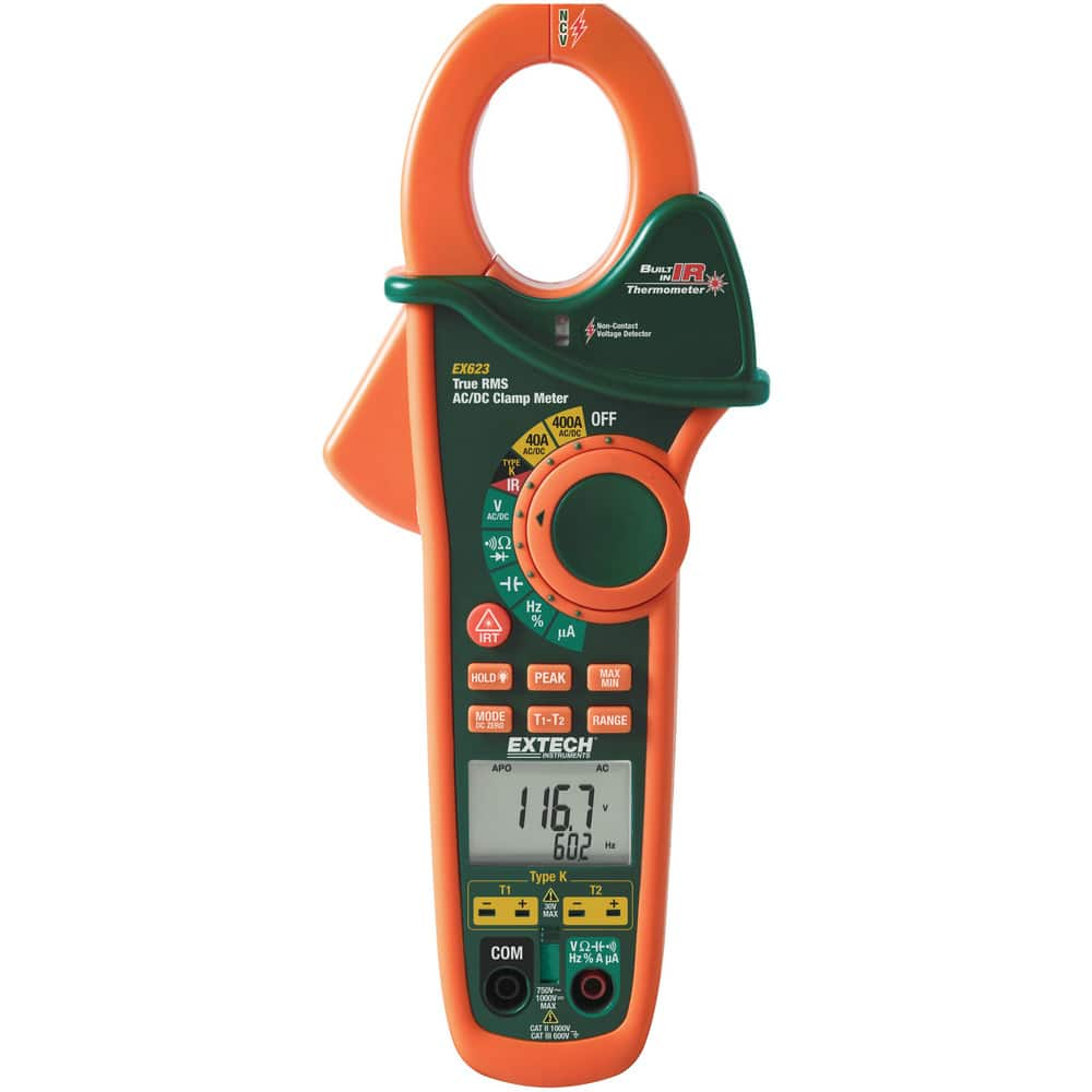 Clamp Meters, Clamp Meter Type: Auto Ranging , Measures: Capacitance, Current, Frequency, Resistance, Temperature, Voltage , Jaw Style: Clamp On  MPN:EX623-NISTL