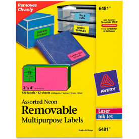 Avery® Removable Self-Adhesive Multipurpose Labels 2 x 4 Assorted Neon 120/Pack 6481