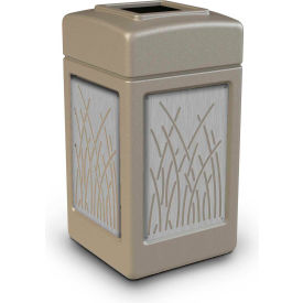 PolyTec™  Square Waste Container Beige w/Reeds Stainless Steel Panels 42-Gallon 734163K