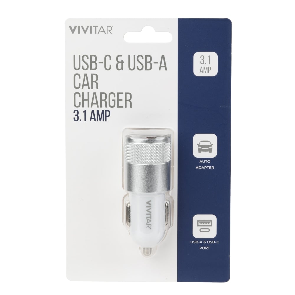 Vivitar USB-C And USB-A Car Charger, White, NIL6003-WHT-STK-24 (Min Order Qty 14) MPN:NIL6003-WHT-STK-24