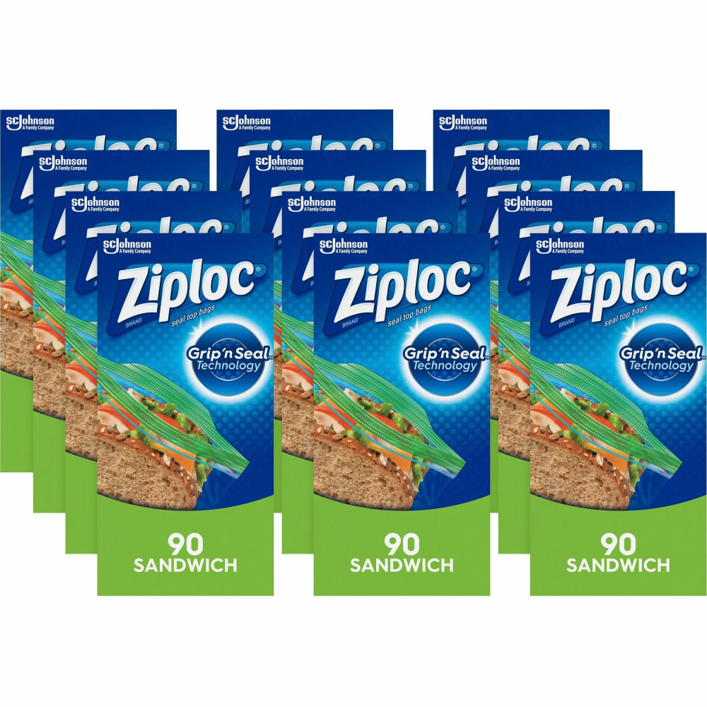 Ziploc Sandwich Bags - 5.87in Width x 6.50in Length - Double, Zipper Closure - Clear - 12/Carton - 90 Per Box - Food, Storage, Fruit, Vegetables, Sandwich, Cosmetics, Yarn, Business Card, School, Park, Contractors, .. MPN:366151CT