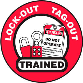 Accuform LHTL344 Hard Hat Label Lockout/Tagout Trained Vinyl LHTL344