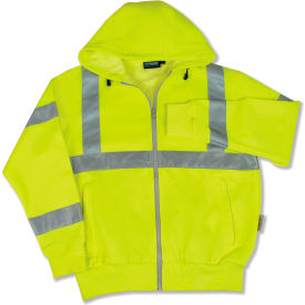 ERB® Aware Wear® W375 Hooded Sweatshirt with Zipper ANSI Class 3 3XL Hi-Viz Lime WEL61529HL3X