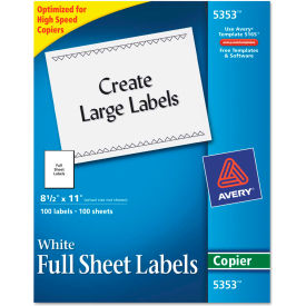 Avery® Self-Adhesive Full-Sheet Shipping Labels for Copiers 8-1/2 x 11 White 100/Box 5353