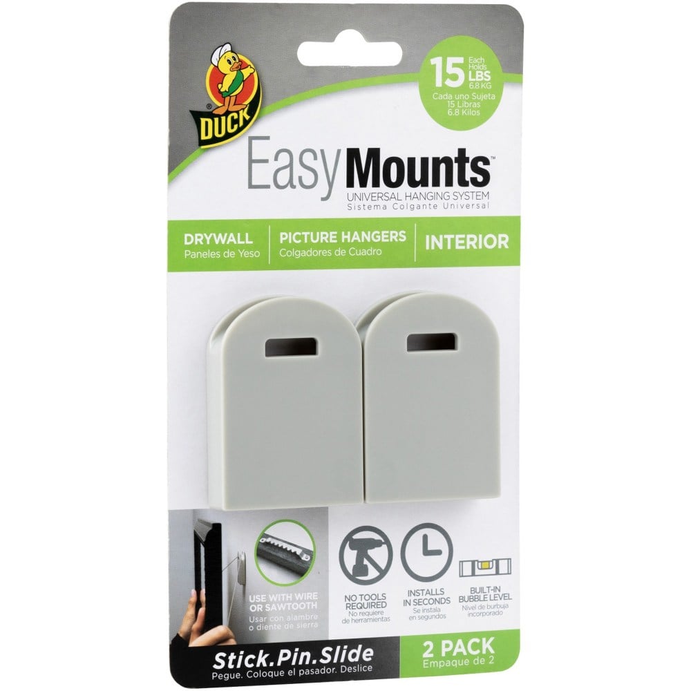 Duck Brand EasyMounts Interior Wall Picture Hanger - 15 lb (6.80 kg) Capacity - 1.6in Width - 2.3in Length - for Frame, Home, Pictures - White - 1 Each (Min Order Qty 6) MPN:287393