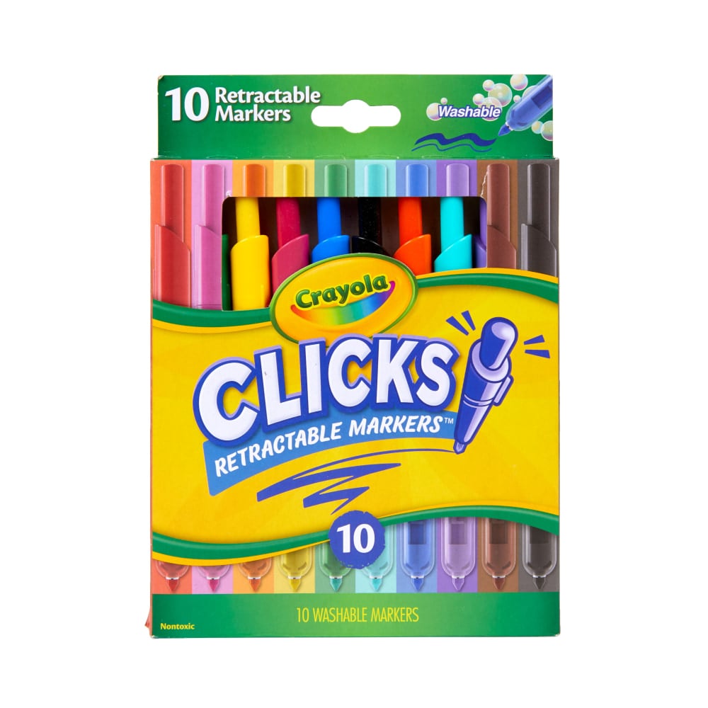 Crayola Washable Markers With Retractable Tips, Conical Tip, Assorted Colors, Pack of 10 Markers (Min Order Qty 7) MPN:58-8370