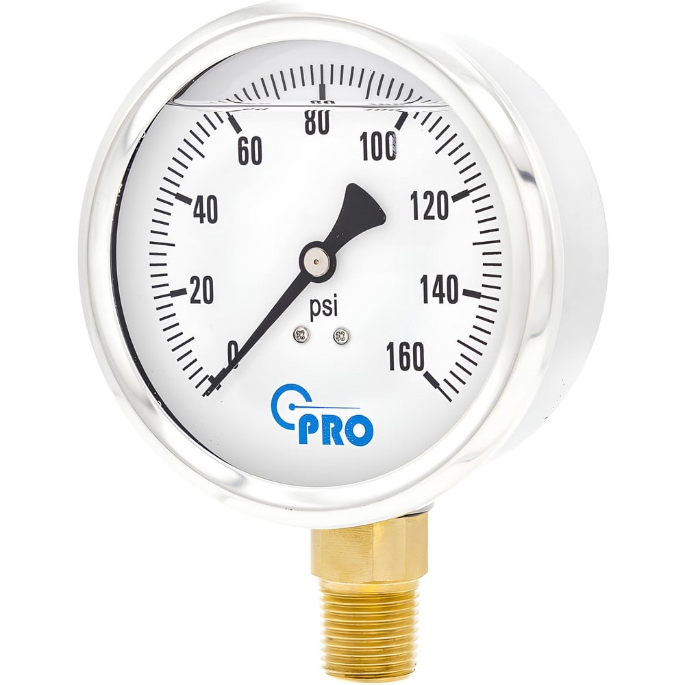 Pressure Gauges, Gauge Type: Pressure Single Scale , Scale Type: Single , Accuracy (%): 3-2-3% , Dial Type: Analog , Thread Type: NPT  MPN:PRO-201L-402F-1