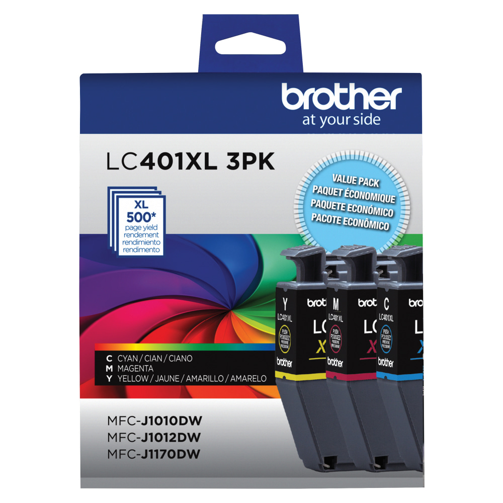 Brother LC401XL Cyan; Magenta; Yellow High-Yield Ink Cartridges, Pack Of 3, LC401XL3PKS (Min Order Qty 2) MPN:LC401XL3PKS