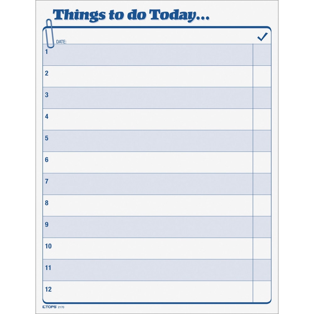 TOPS Things To Do Today Pad - 100 Sheet(s) - 11in x 8 1/2in Sheet Size - White Sheet(s) - Blue Print Color - 100 / Pad (Min Order Qty 5) MPN:2170