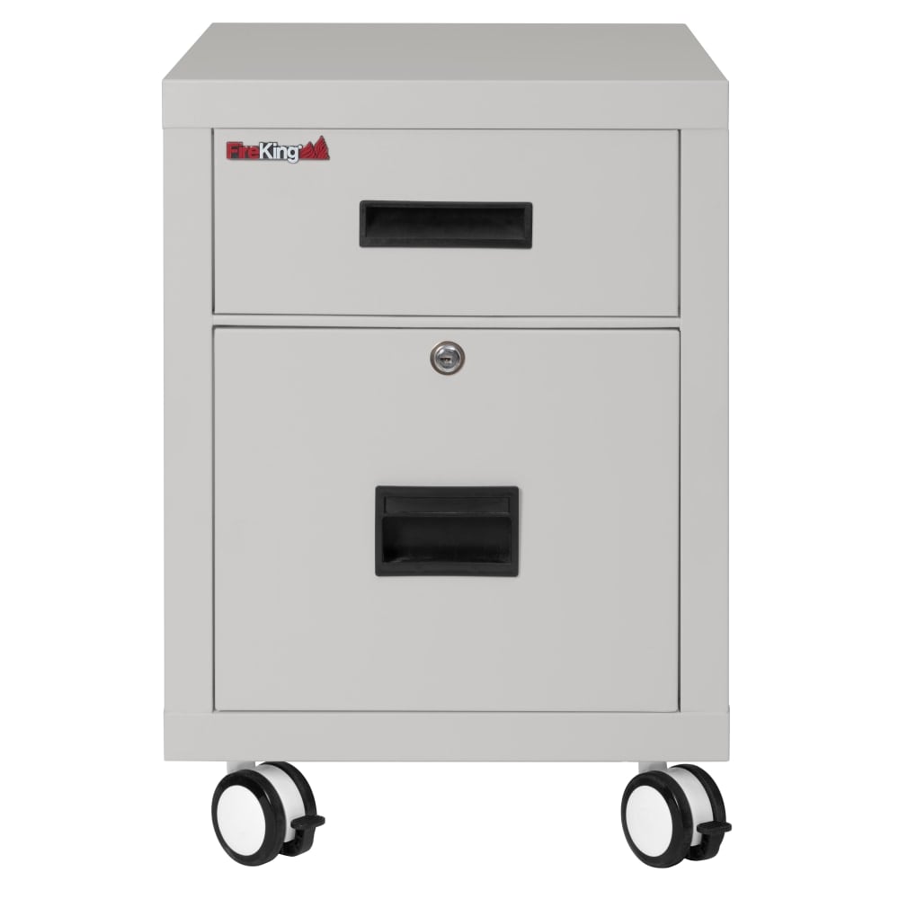 FireKing 18inW Vertical 2-Drawer Mobile Locking File Cabinet, Metal, Platinum, White Glove Delivery MPN:2M1822-1PLWG