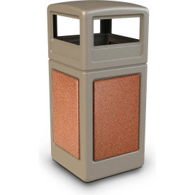 PolyTec™  Square Waste Container w/Dome Lid - Beige w/Sedona Stone Panels 42-Gallon 72041699