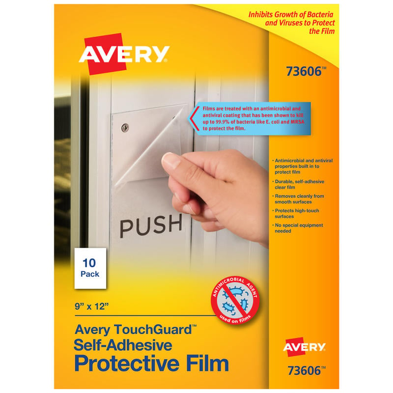 Avery TouchGuard 73606 Protective Film Sheets, 9inH x 12inW, Pack Of 10 Sheets (Min Order Qty 4) MPN:73606