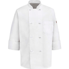 Chef Designs 8 Button-Front Chef Coat Thermometer Pocket Cloth Buttons White Poly/Cotton XL 0414WHRGXL