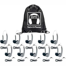 HamiltonBuhl Sack-O-Phones 10 HA1A Personal Headsets w/ Foam Ear Cushions in a Carry Bag SOP-HA1A