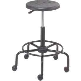 Interion® Shop Stool with Footrest - Polyurethane - Black 273240