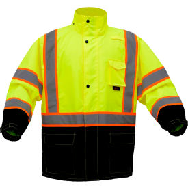GSS Safety Class 3 Premium Two Tone Hooded Rain Coat Black Bottom-Lime-L/XL 6005-LG/XL