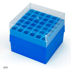 Storage Box With Lid For 15mL Centrifuge Tubes 36 Place (6X6) Blue Base And Clear Lid 4/Pack 3058