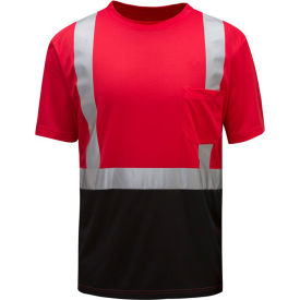 GSS Safety NON-ANSI Multi Color Short Sleeve Safety T-shirt with Black Bottom-Red-MD 5124-MD